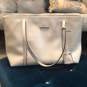 White faux crocodile Dana Bachman Shoulder bag